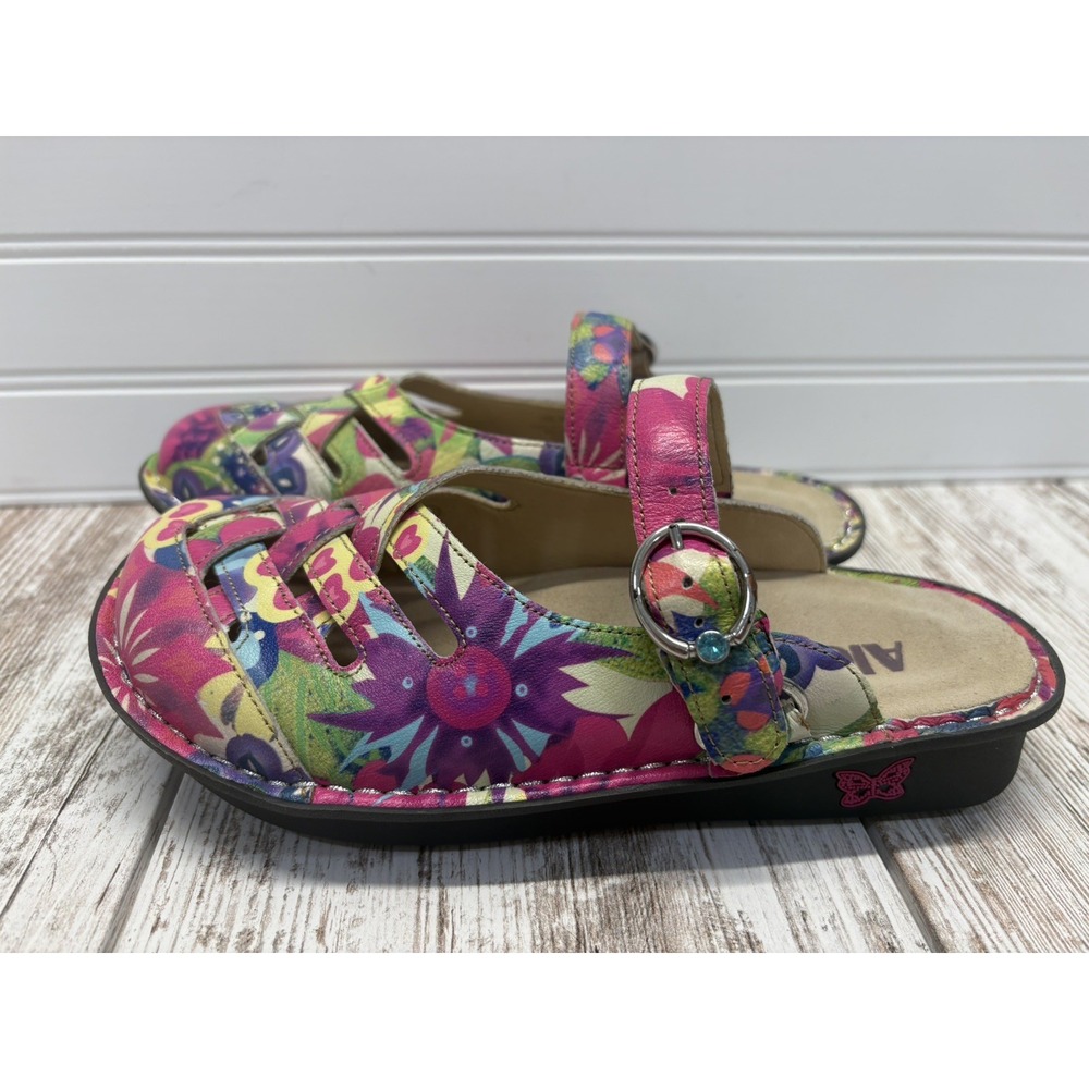 Alegria Freesia Mary Jane Mule Clogs Leather Multicolor Floral US 6 EU 36 - Picture 3 of 9